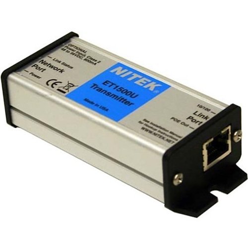 Nitek ET1500U IP Camera Network Extender Transmitter Unit, RJ45 Connector, 100Base-TX Full Duplex Ethernet, -40 to 167 Deg F, 1.6" Width 4.93" Depth 1.1" Height, (2) 3/8" Mounting Slot