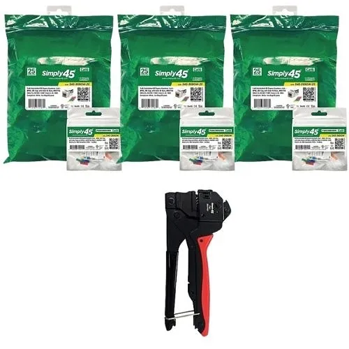 Simply45 G0-S45390WKT Kit with (1) S45-P420 Keystone Jack 110 Termination Tool and (3) S45-3690B-25 25-Packs of CAT6 90-Degree Unshielded Keystone Jacks, White