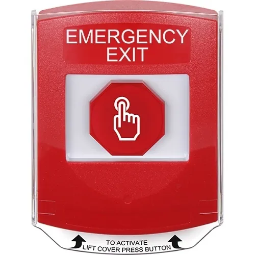 STI G3A025EX-EN G3 Multipurpose Push Button with Shield, No Camera, Momentary,' EMERGENCY EXIT' Label, Red