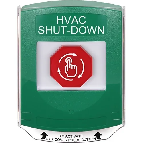 STI G3A129HV-EN G3 Multipurpose Shield Push Button, Turn-to-Reset, 'HVAC SHUT-DOWN' Text, Green
