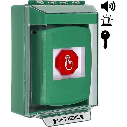 STI G3A182NT-EN G3 Multipurpose Push Button, No Camera, Surface Mount Cover with Sound, Key-to-Reset,' NO TEXT' Label, Green