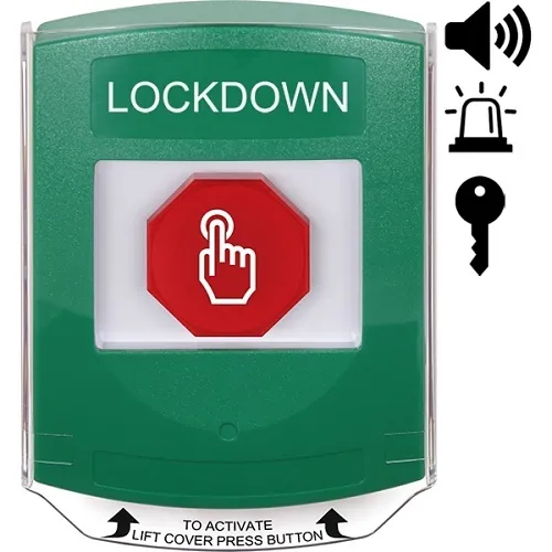 STI G3A1A2LD-EN G3 Multipurpose Push Button, No Camera, Shield with Sound, Key-to-Reset,' LOCKDOWN' Label, Green