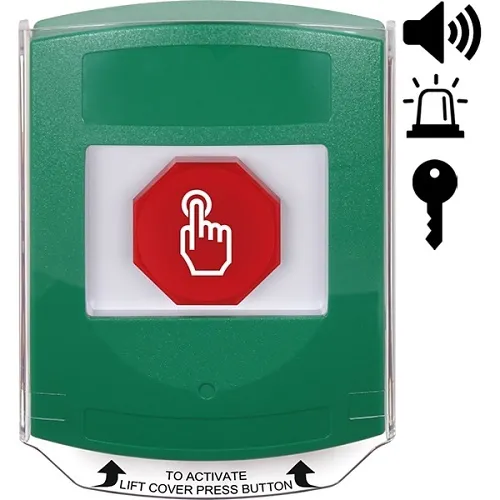 STI G3A1A2LD-EN G3 Multipurpose Push Button, No Camera, Shield with Sound, Key-to-Reset, No Label, Green