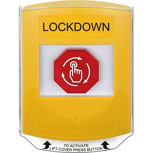 STI G3A229LD-EN G3 Series Multipurpose Push Button, No Camera, Shield Cover, Push-to-Reset, LOCKDOWN Label, English, Yellow