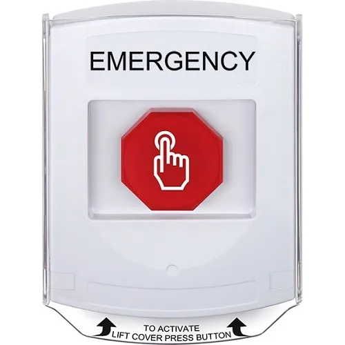 STI G3A325EM-EN Momenatry Push Button with Shield (No Camera), "EMERGENCY" Text, White