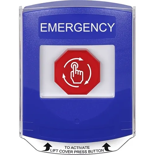 STI G3A429EM-EN G3 Series Multipurpose Push Button, No Camera, Shield Cover, Turn-to-Reset, EMERGENCY Label, English, Blue