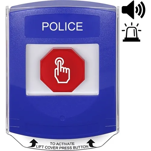 STI G3A4A5PL-EN Multipurpose Push Button, No Camera Cover, 'POLICE' English Label, Blue