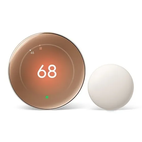 Google Nest Learning Thermostat (4th Gen) with Nest Temperature Sensor (2nd Gen), Polished Gold (GA05171-US)