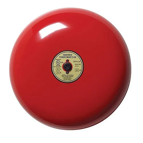 Gentex GB10-24 10" Fire Alarm Bell, 90 dBA at 10 feet, Red Metal Finish