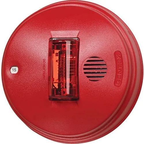Gentex GCSR24PCR GCC Series Colored Lens Low Profile Evacuation Strobe, Ceiling Mount, 24V DC, 15/150 cd, No Marking, Red Lens, Red