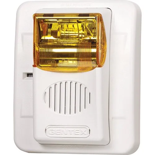 Gentex GEC24-15/75PWR GEC Low Profile Evacuation Horn/Strobe, No Marking, 15/75CD, Wall Mount, Red Faceplate