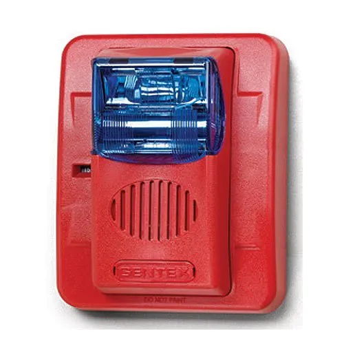 Gentex GECB24PWR GEC3 Series Colored Lens Selectable Candela Horn/Strobe, Wall Mount, Plain (No Lettering), Blue Lens, Red