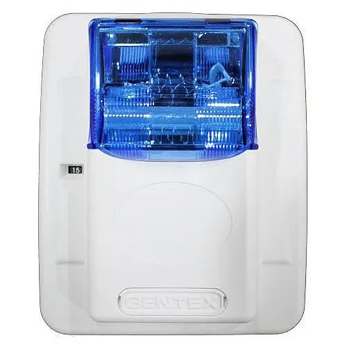 Gentex GECB24PWW Colored Lens Series Horn/Strobe, Blue Lens, Selectable Candela Strobe, Wall Mount, No Lettering, White Faceplate