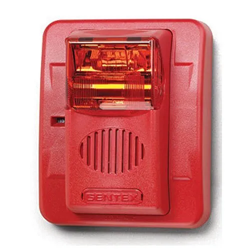 Gentex GECR24PWR Colored Lens Series Horn/Strobe, Red Lens, Selectable Candela Strobe, Wall Mount, No Lettering, Red Faceplate