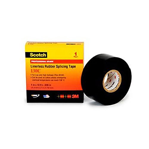 3M 130C-3/4X30FT Scotch Linerless Rubber Splicing Tape 130C, 3/4"x30', Roll/Carton, 24 Rolls/Case, Black