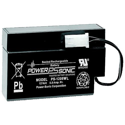 Power Sonic PS-1208WL PS Series 12V DC, 0.8Ah General Purpose Rechargeable SLA Battery, WL Terminals