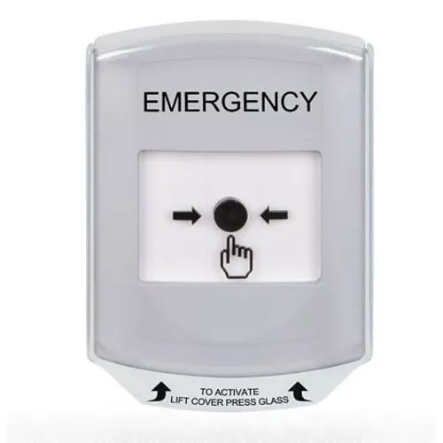 STI GLR321EM-EN Indoor Shield Key-To-Reset Push Button With "Emergency" Label, White