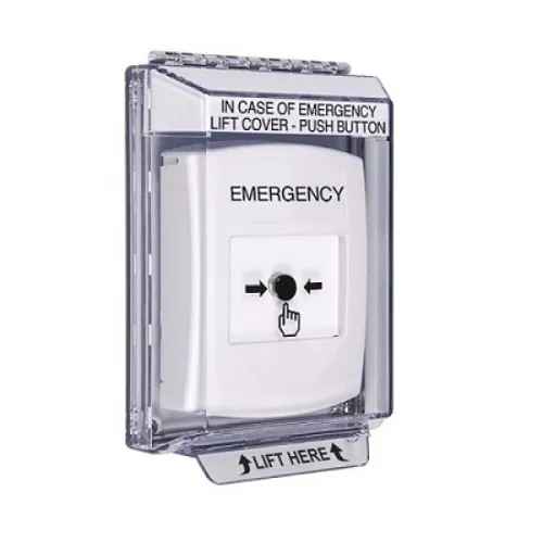 STI GLR331EM-EN Indoor / Outdoor Low Profile Flush Mount Key-to-Reset Push Button, "Emergency" Label English, White