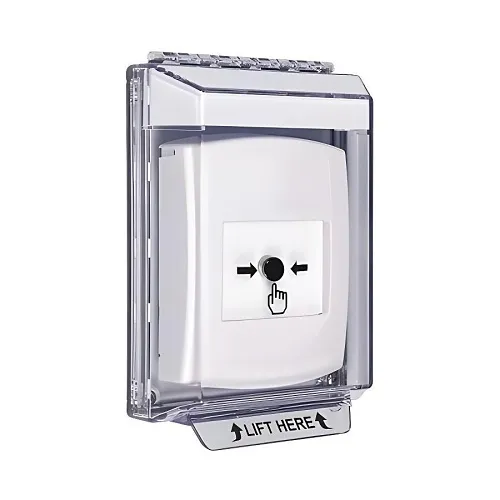 STI GLR331NT-EN Indoor/Outdoor Low Profile Flush Mount Key-to-Reset Push Button with No Text Label English, White
