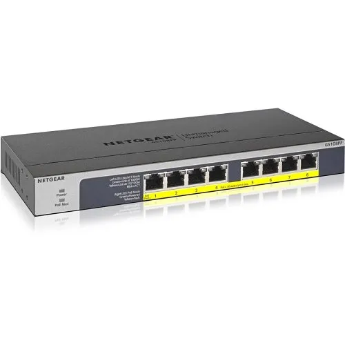 Netgear GS108PP 8-Port Gigabit Ethernet PoE+ High-Power Unmanaged Switch with FlexPoE (123W)