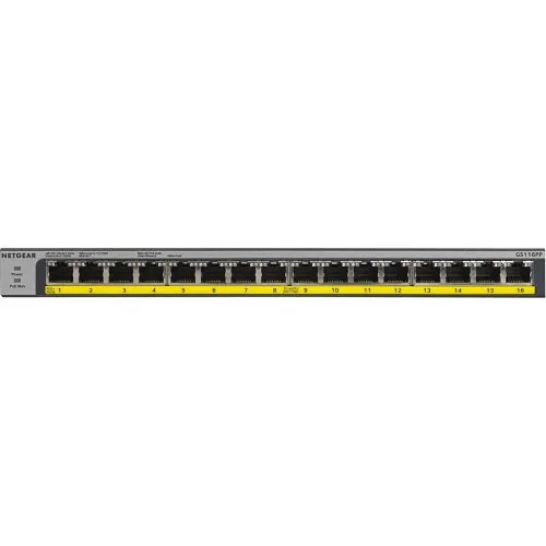 Netgear GS116PP 16-Port Gigabit Ethernet High-Power Unmanaged PoE+ Switch with FlexPoE (183W)