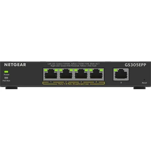 Netgear GS305EP 300 Series SOHO Plus 5-Port High Power PoE+ Gigabit Ethernet Plus Switch (120W)