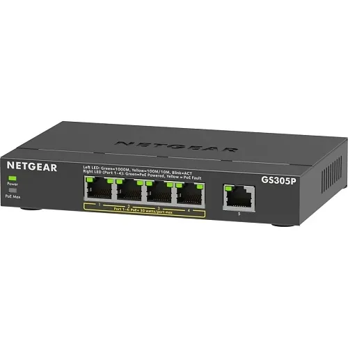 Netgear GS305P-300NAS 300 Series SOHO 5-Port Gigabit Ethernet Unmanaged Switch, 4-Port PoE+, 63W