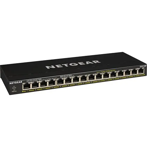 Netgear GS316P 16-Port Gigabit Ethernet Unmanaged PoE+ Switch with FlexPoE (115W)