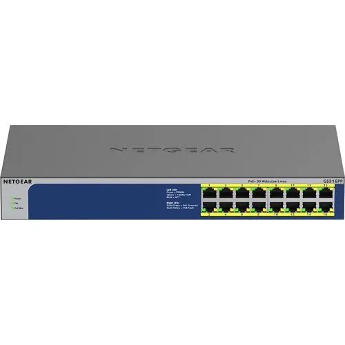 Netgear GS516PP 16-Port Gigabit Ethernet High-Power PoE+ Unmanaged Switch (260W)
