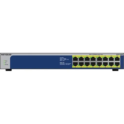 Netgear GS516PP 16-Port Gigabit Ethernet High-Power PoE+ Unmanaged Switch (260W)