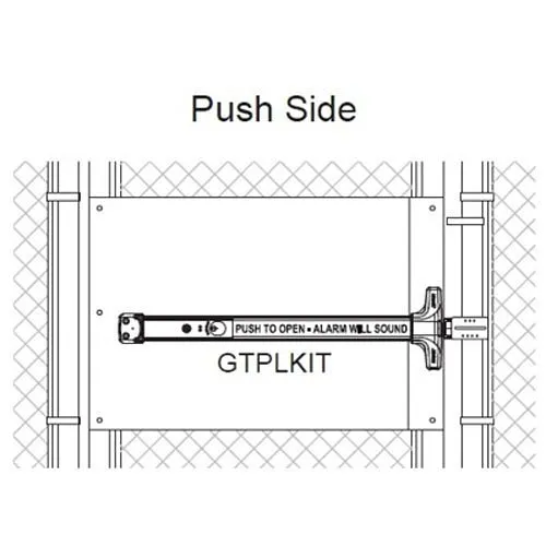 Detex GTPLKIT Gate Accessories Kit with (1) GTPLGRD Gate Latch Protector, (1) GTSTKBKT Strike Latch Receiver Bracket, and (1) GTPL / GTPL230X Adjustable Gate Plate