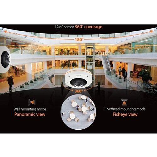 Hanwha XNF-9010RVM Wisenet X Series 12 MP IR Fisheye Camera, Mobile Exclusive, 1.08mm, White