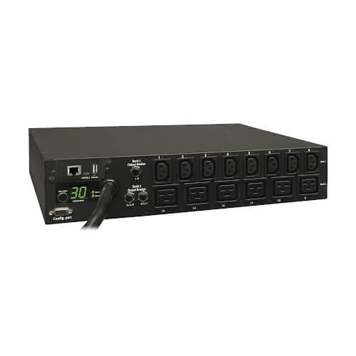 Eaton Tripp Lite PDUMH30HV19NET 5.5kW Single-Phase Switched PDU with LX Interface, 208/230V Outlets, (8) C13 and (6) C19, L6-30P Input, 2U Rack-Mount, 15' (4.57m) Cord