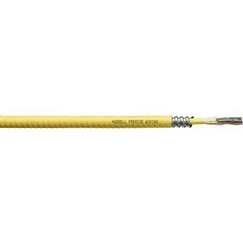 Hubbell HFCB19012PS HFCB19 Series Indoor / Outdoor Tight Buffer Fiber Cable, 12-Strand, Plenum, Armored, OS2, Singlemode, Yellow