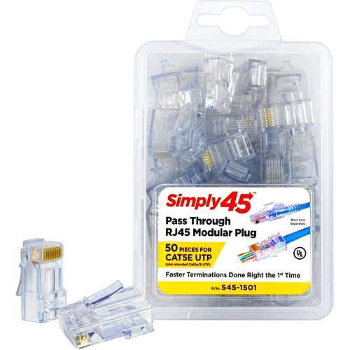 Simply45 G0-S451501 CAT5e Unshielded Pass Through Rj45, 50-Pack