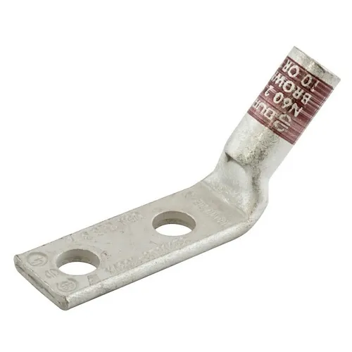 Hubbell HGBL06D45 Double Hole Compression Lug, 1/4" ID Spaced 5/8", 45-Degree, 6 AWG, 50-Pack
