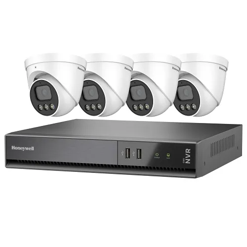 Honeywell HKCNV040101CE5R304 Color Night Vision Video Surveillance Kit, Includes 4-Channel CNV NVR 1TB, and (4) 5MP Ball Cameras