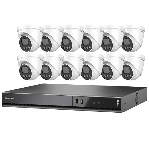Honeywell HKCNV160204CE5R312 Color Night Vision Video Surveillance Kit, Includes 16-Channel CNV NVR 4TB, and (12) 5MP Ball Cameras