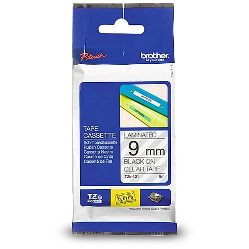 Brother TZE121 3/8" Black Print on Clear Label Tape