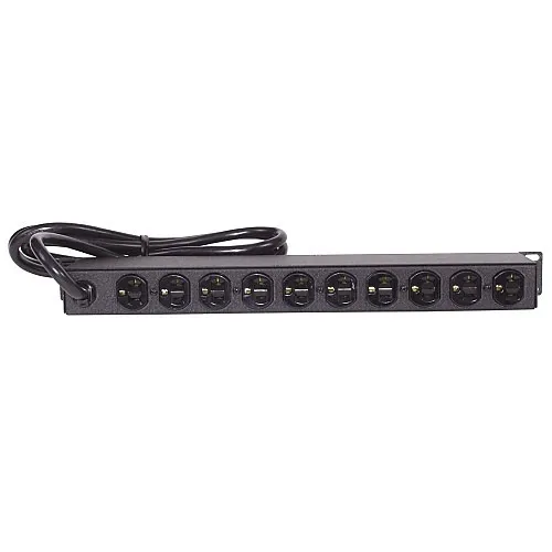 Hubbell HPWPWR 19" Rack Mount, 10-Rear Outlets, NEMA 5-15R Plug, 15A/120V, Flush