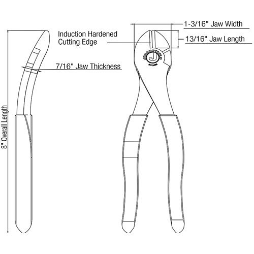 Jonard Tools JIC-2488 High Leverage Diagonal Cutting Pliers, Angled Head, 8"