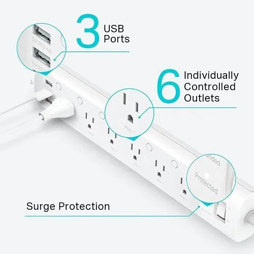 Kasa Smart HS300 Wi-Fi Power Strip, 6-Outlets