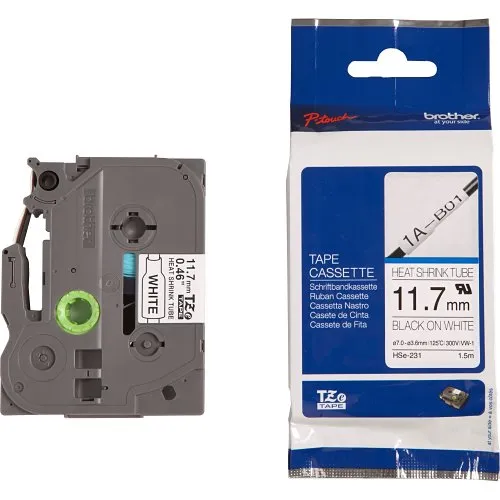 Brother HSE231 11.7mm (0.46in) 1.5m (4.9ft) Size Heat Shrink Tubing Black on White