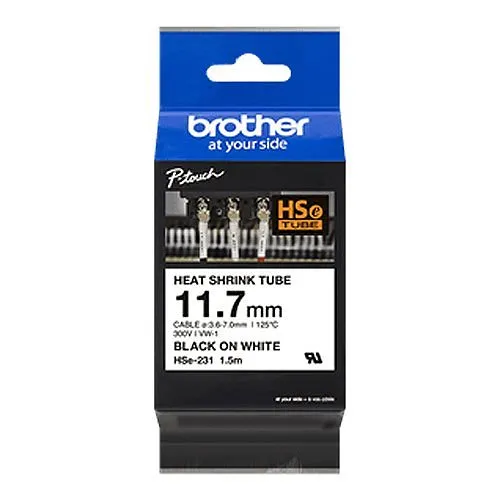 Brother HSE231 Black/White Heat Shrink Tape 12mm