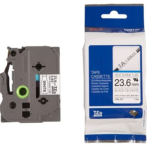 Brother HSE251 Black/White Heat Shrink Tape 24mm