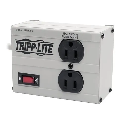 Eaton Tripp Lite IBAR2-6D Isobar 2-Outlet Surge Protector with Right-Angle Plug, 1410 J, 6' Cord, Metal Housing