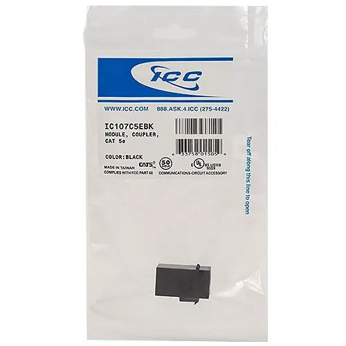 ICC IC107C5EBK CAT5e RJ45 Keystone Coupler, HD Style, Black