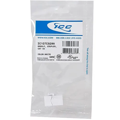 ICC IC107C5EWH CAT5e RJ45 Keystone Coupler in HD Style, White