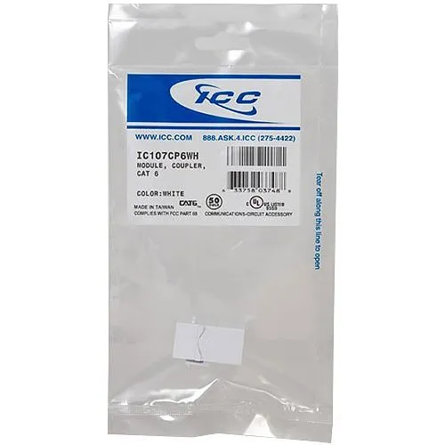 ICC IC107CP6WH CAT6 RJ45 Keystone Coupler, HD Style, White