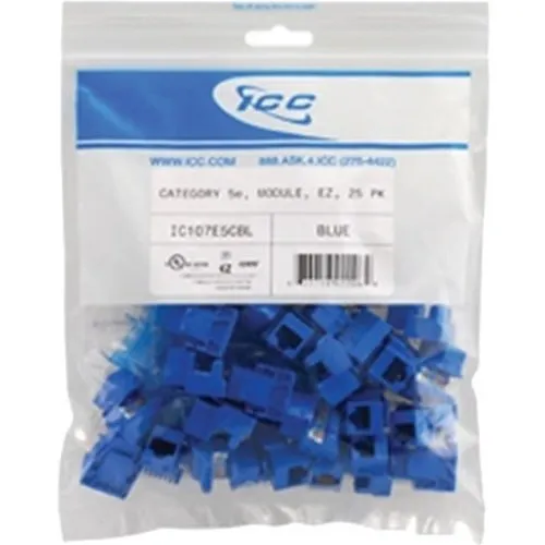 ICC IC107E5CBL CAT5e RJ45 Keystone Jack, EZ Style, 25-Pack, Blue